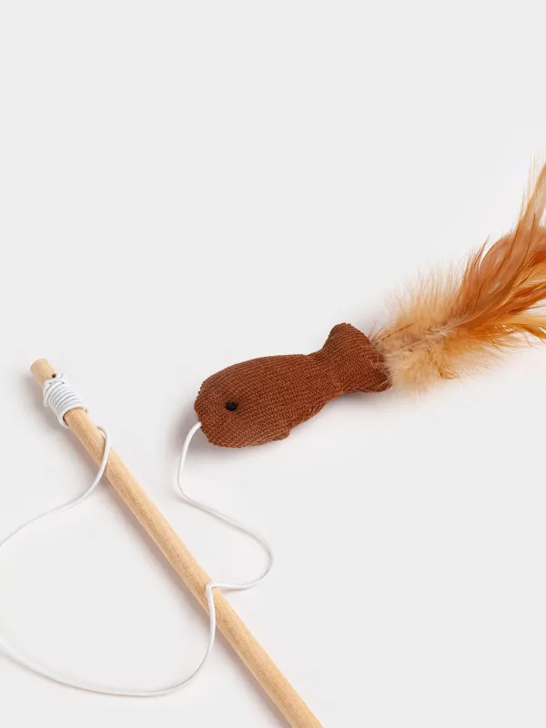 Игрушка-удочка для кошек, 1,1 м, с перьями, дерево/полиэстер, Рыбка, Playful cat, image-3