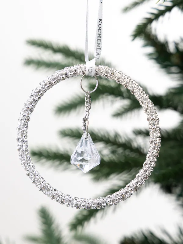 Игрушка елочная, 8 см, акрил/металл, серебристая, Подвеска с кристаллом, Ice crystal, image-3