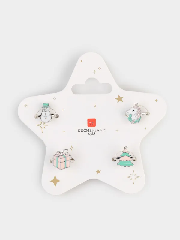 Набор колец, единый размер, 4 шт, детский, металл, Jewelry christmas, image-4