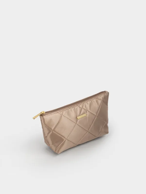 Косметичка, 26х13 см, стеганая, сатин, молочная, Quilted silk, image-1