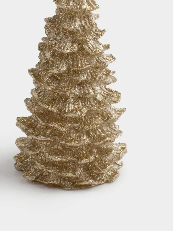 Свеча, 5x9 см, с блестками, золотистая, Елка, Fir candle, image-2