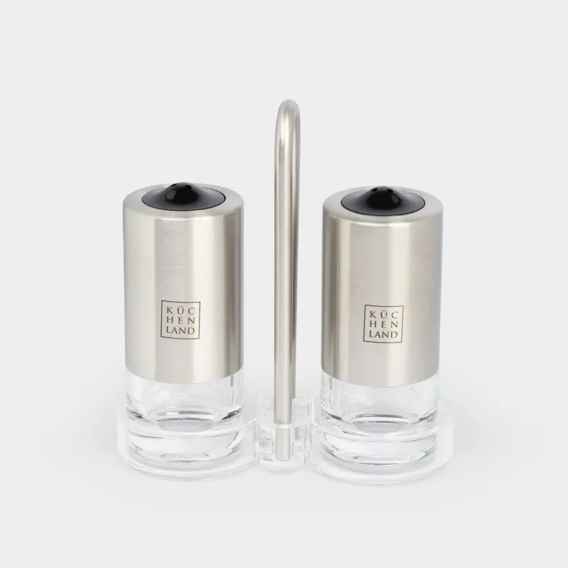 Набор для соли и перца, 13 см, на подставке, акрил/сталь, Classic