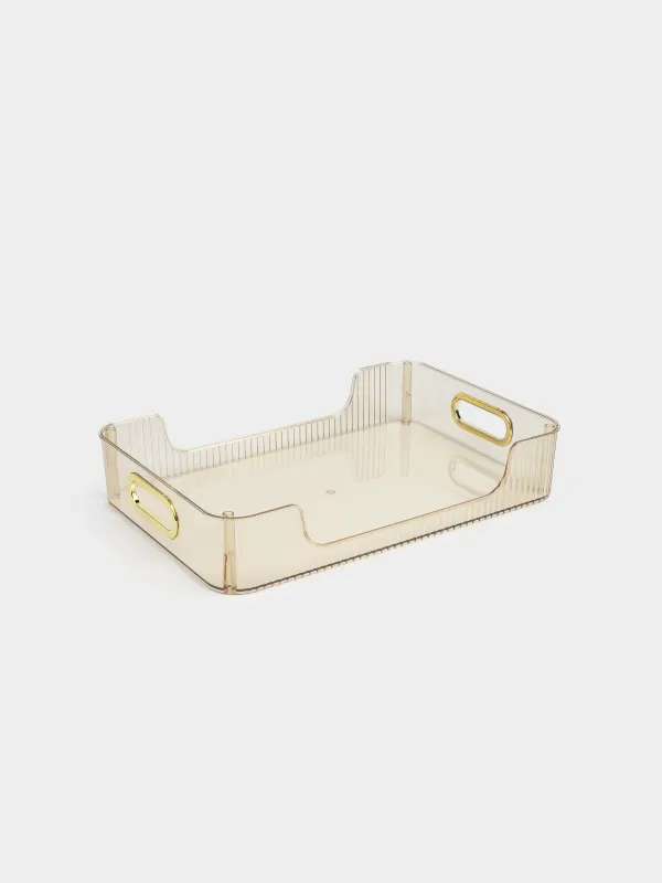 Ящик-органайзер, 32х22х9 см, хозяйственный, с ручками, пластик, янтарный, Ribby color, image-0