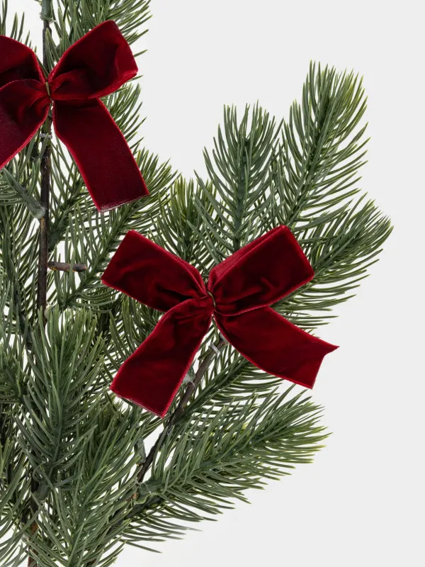 Ветка декоративная, 67 см, полиэтилен, Ель с красными бантиками, Conifer decor, image-2