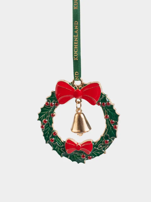 Игрушка елочная, 6 см, металл/стразы, зелено-красная, Колокольчик, Figure christmas, image-0