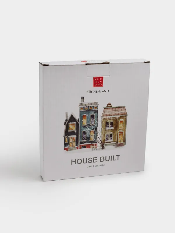 Блюдо, 20х18 см, керамика, белое, Дома в снегу, House built, image-6