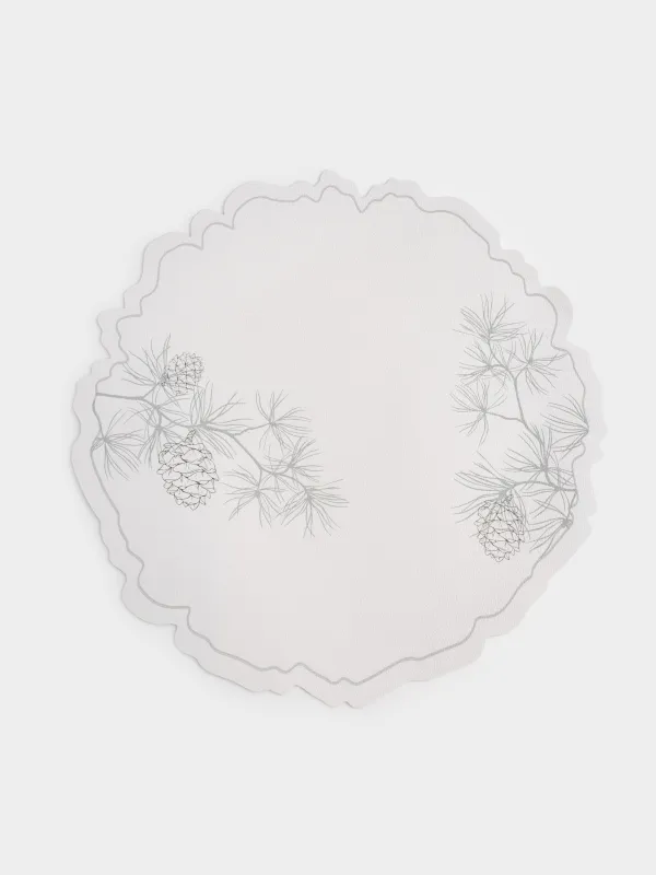 Салфетка под приборы, 38 см, ПВХ, фигурная, белая, Шишки на ветках, Rock print, image-0