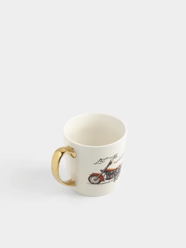 Кружка, 500 мл, фарфор N, бело-золотистая, Ретро мотоцикл, Retro style, image-2
