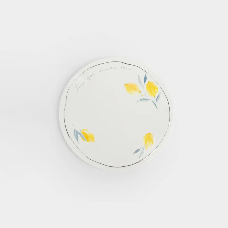 Подставка под горячее, 20 см, керамика/пробка, круглая, белая, Лимоны и листья, Sicily