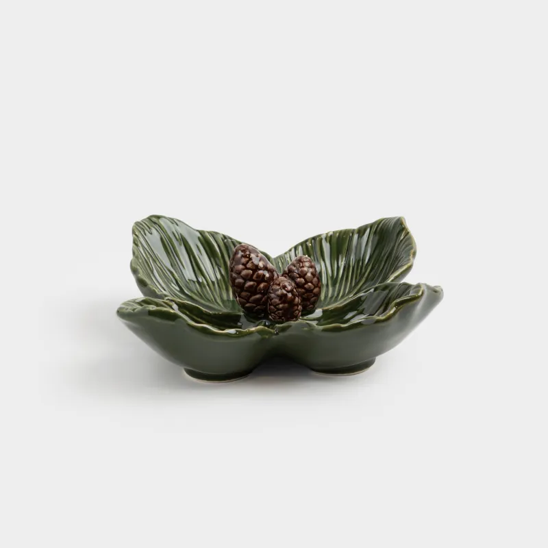 Менажница, с декором, 24х6 см, 4 отд, керамика, зеленая, Шишки на еловых ветках, Forest whispers