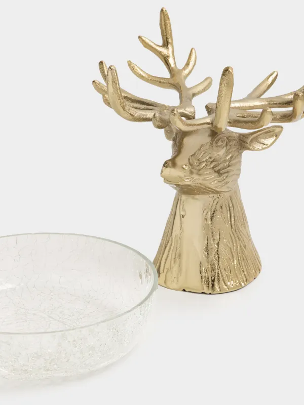 Ваза для фруктов, 27x26 см, на ножке, стекло/металл, золотистая, Олень, Arctic deer, image-2