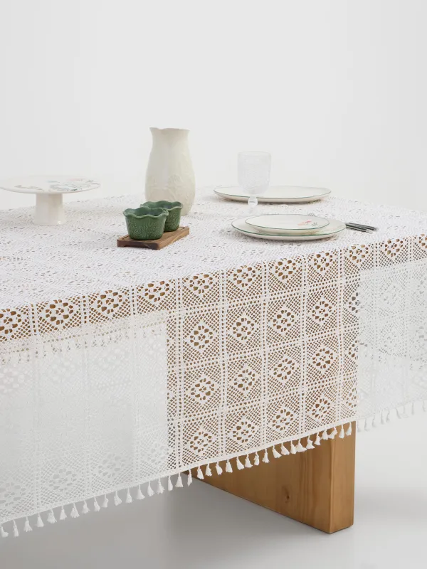 Скатерть, 160х160 см, с кисточками, Ажурный узор, Tracery, image-4