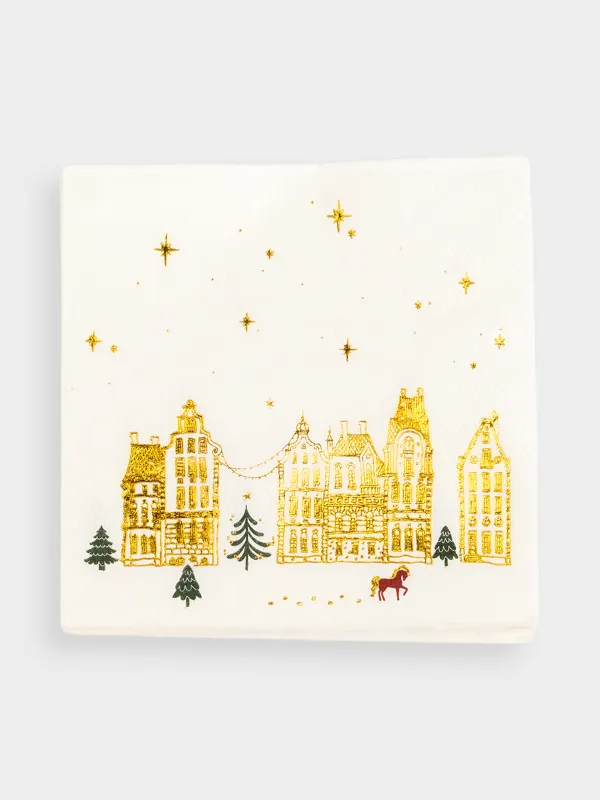 Салфетки бумажные, 21х21 см, 20 шт, квадратные, белые, Лошадь и дома, Snow sparks, image-0