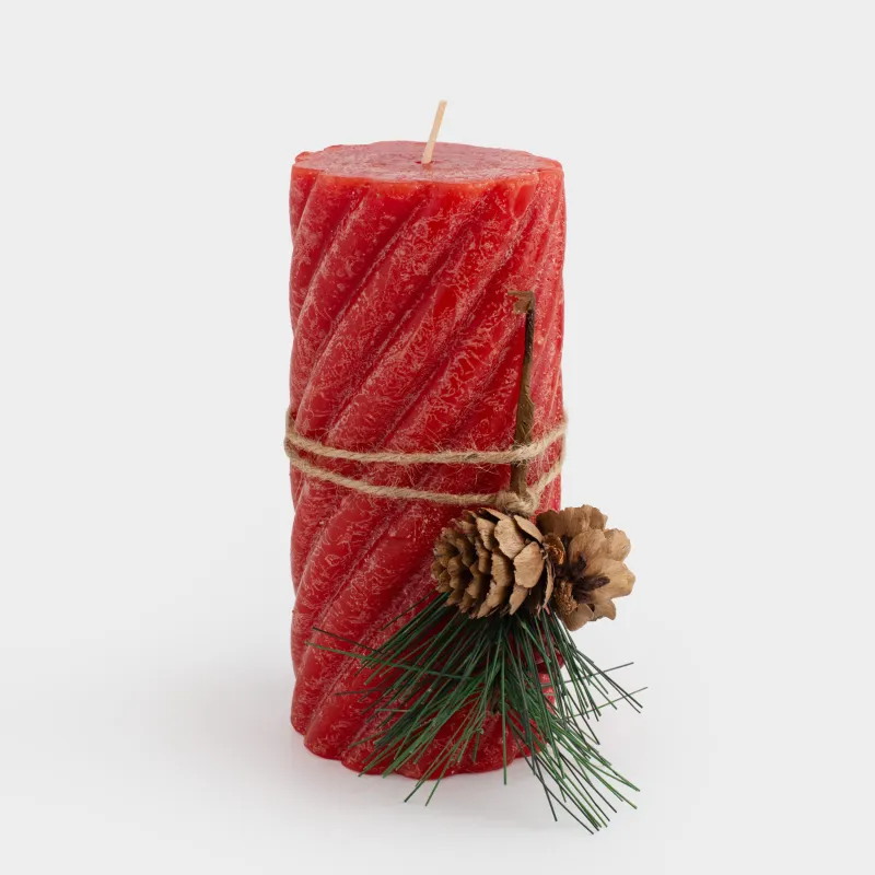 Свеча, 8х15 см, цилиндрическая, красная, Спираль, Spiral shape