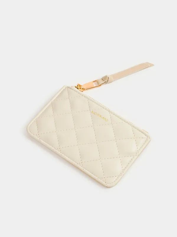 Кошелек женский, 13х8 см, на молнии, с отделениями для карт, полиуретан, молочный, Quilted, image-4