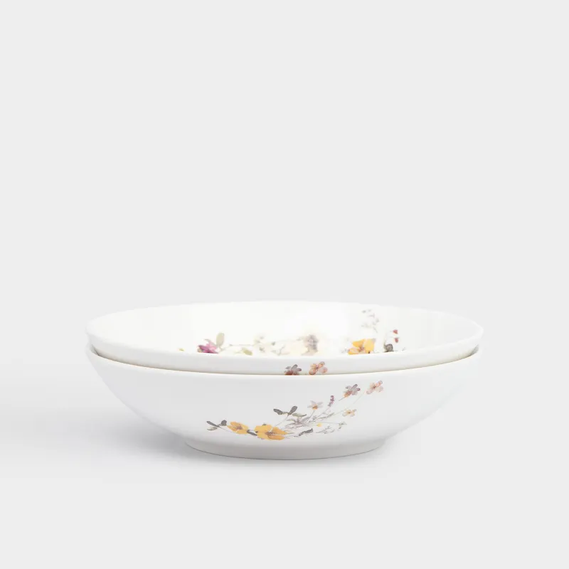 Тарелка суповая, 20х5 см, 780 мл, 2 шт, фарфор N, белая, Желтые цветы, Floweri