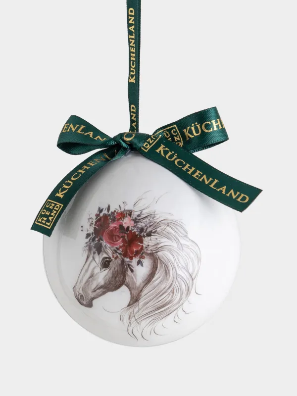 Игрушка елочная, 7 см, пенопласт, Шар, Лошадка в венке, Ball print, image-0