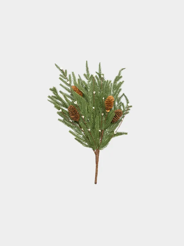 Ветка декоративная, 45 см, Хвоя с белыми ягодами, Conifer decor, image-0