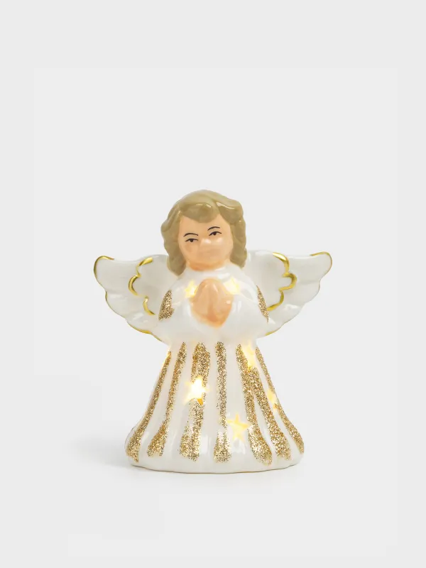 Статуэтка с подсветкой, 9 см, фарфор P, бело-золотистая, Ангел, Angel figurine, image-0