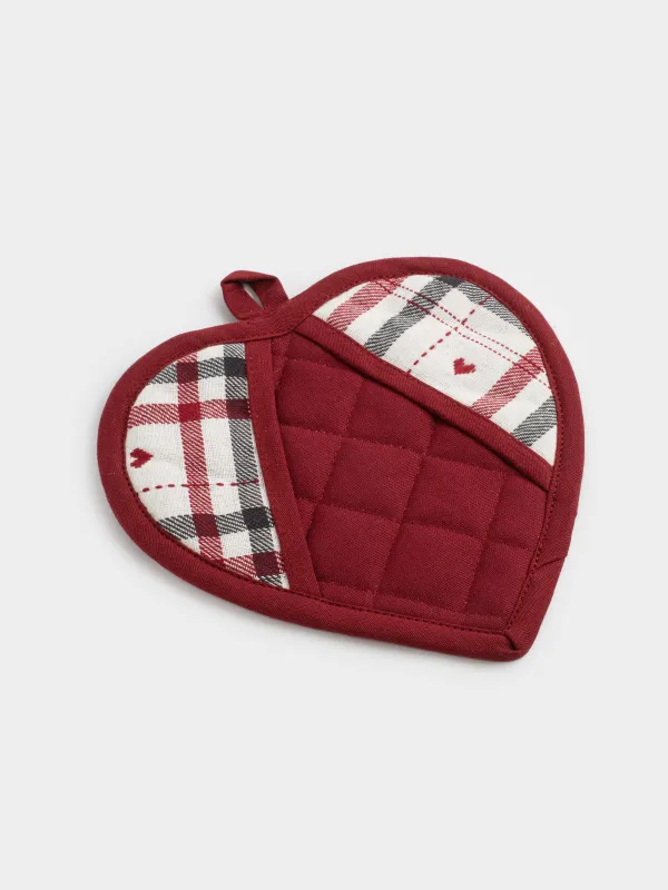 Прихватка, 20х20 см, хлопок, молочная, Сердце в клетку, Hazel heart, image-1