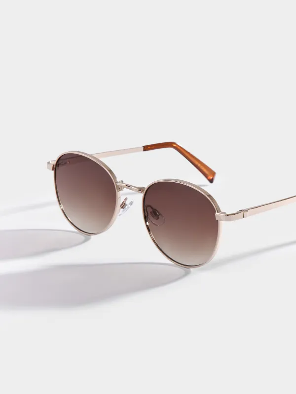 Очки солнцезащитные, сталь/пластик, круглые, золотисто-коричневые, Round, image-2