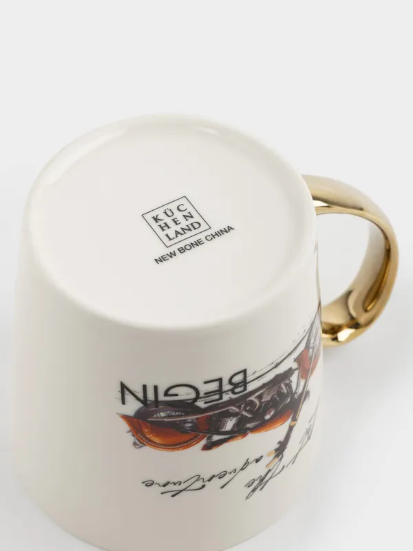 Кружка, 500 мл, фарфор N, бело-золотистая, Ретро мотоцикл, Retro style, image-4