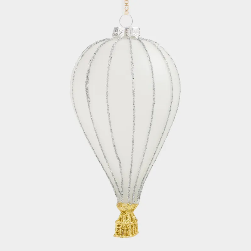 Игрушка елочная, 13 см, стекло, бело-золотистая, матовая, Воздушный шар, Figure christmas, image-1