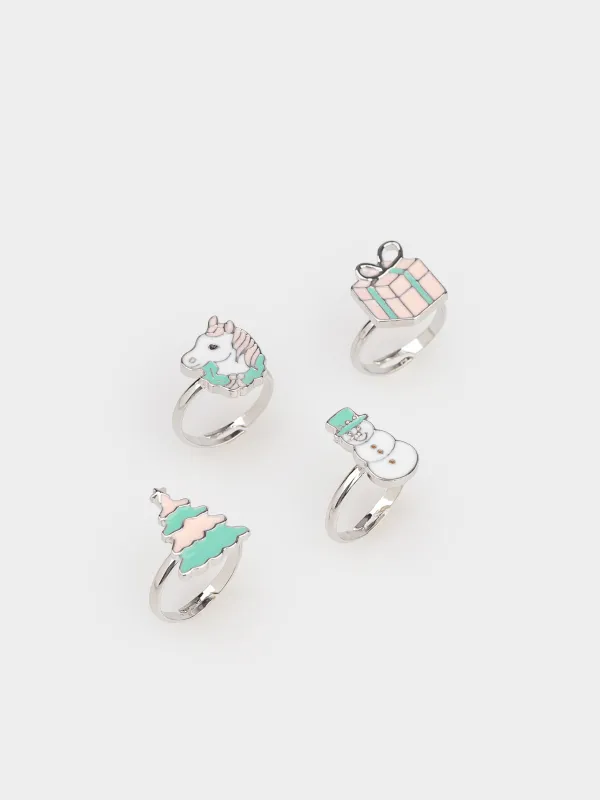 Набор колец, единый размер, 4 шт, детский, металл, Jewelry christmas, image-1