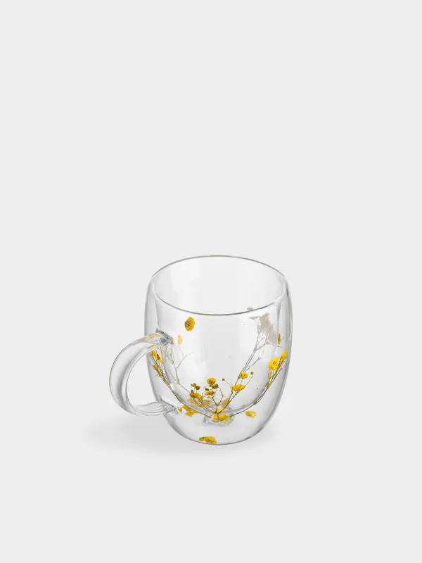 Кружка, 330 мл, стекло Б, с сухоцветами внутри, Цветы, Air decor, image-1