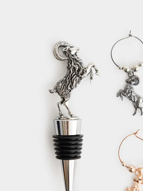 Пробка для винной бутылки с подвесками, 5 предметов, Козел на дыбах, Goat silver, image-2