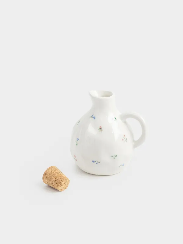 Емкость для масла или уксуса, 340 мл, с ручкой, керамика D/пробка, молочная, Нежные цветы, El flora, image-3