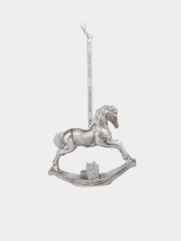 Игрушка елочная, 10 см, полирезин, серебристая, Лошадка-качалка, Figure christmas, image-1