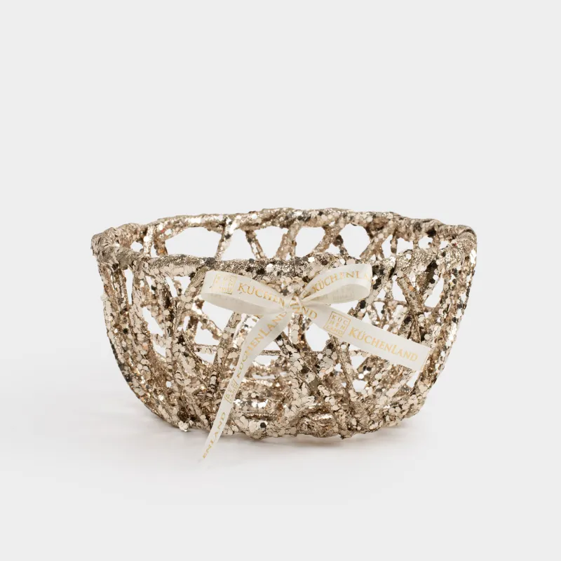 Корзина декоративная, 20х20 см, с ручками, пластик/металл, круглая, шампань, Frosty sparks