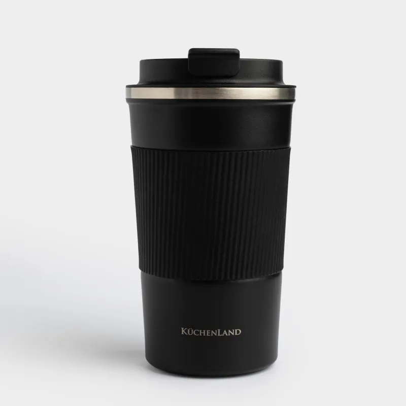 Термокружка, 450 мл, с зарфом, сталь/пластик/силикон, черная, Coffee life, image-1