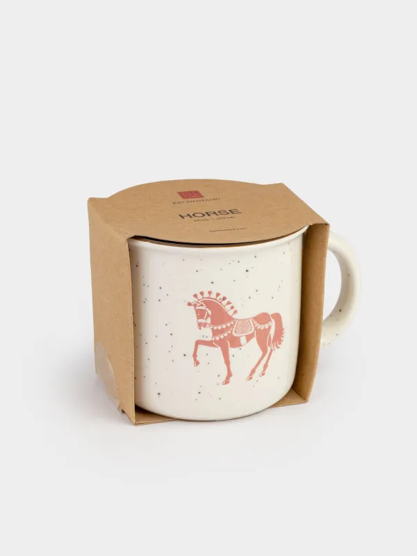 Кружка, 370 мл, фарфор N, молочная, в крапинку, с золотистым кантом, Конь, Horse, image-4