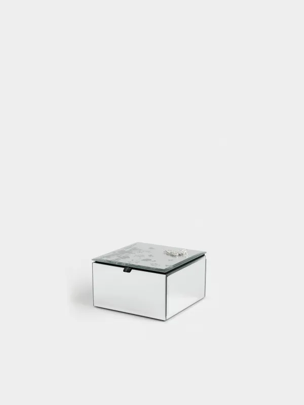 Шкатулка для украшений, 12х12 см, стекло/металл, зеркальная, Бабочка, Glossy, image-0