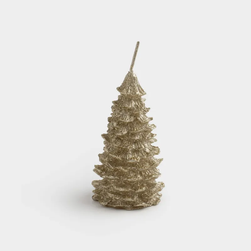 Свеча, 5x9 см, с блестками, золотистая, Елка, Fir candle