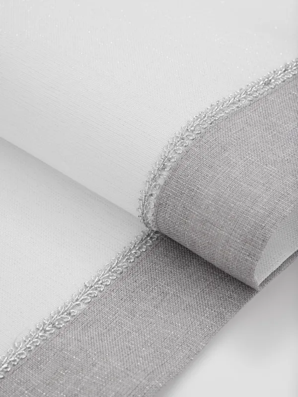 Дорожка настольная, 40х160 см, с люрексом, полиэстер, бело-серая, Milky way, image-1