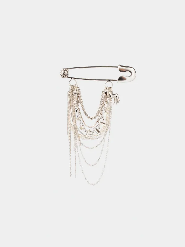 Брошь, 7 см, металл/пластик/стразы, серебристая, Лошадь с бусинами, Jewelry horse, image-0