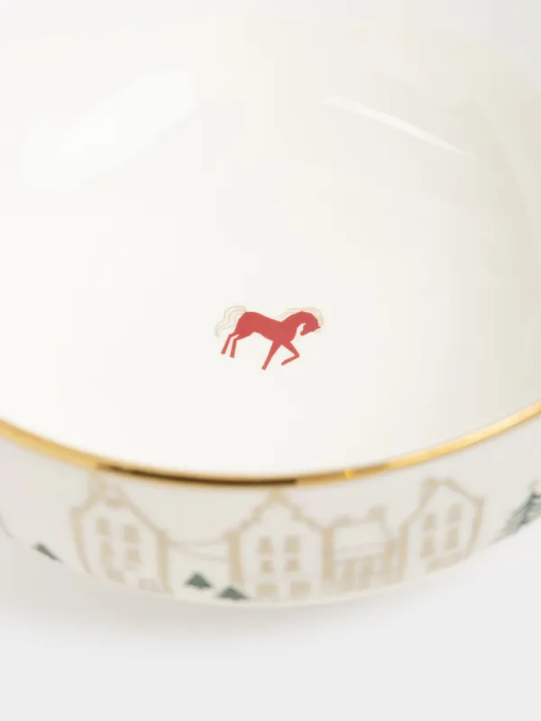 Пиала, 14x7 см, фарфор N, молочно-золотистая, Домики и лошадь, Snow sparks, image-4