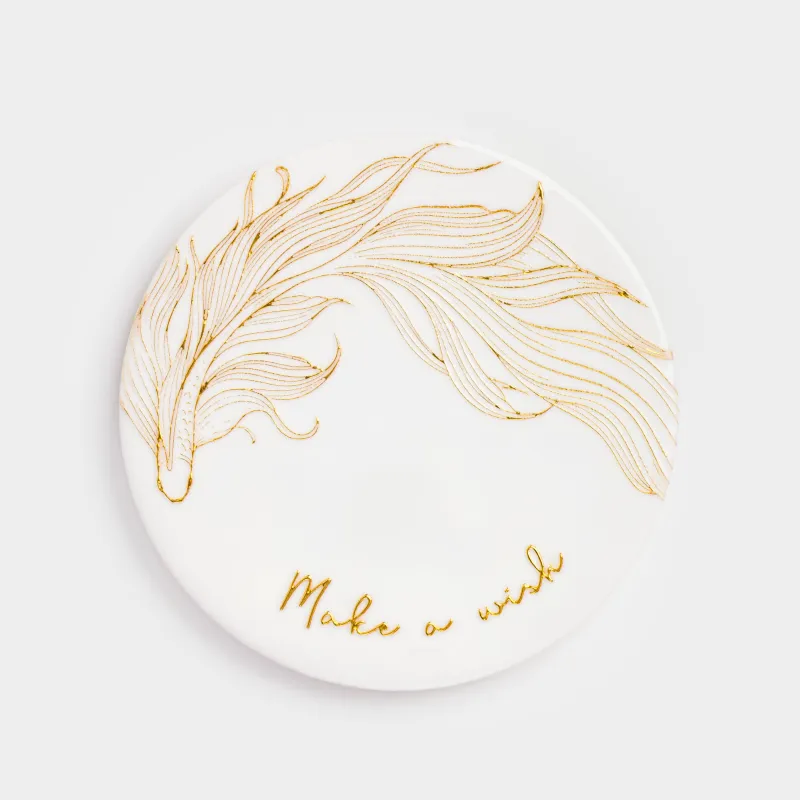 Подставка под кружку, 11 см, круглая, керамика/пробка, белая, Рыбка, Goldfish, image-0