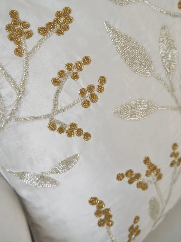 Подушка декоративная, 50х50 см, вельвет/бисер, бежевая, Ветви, Print, image-4