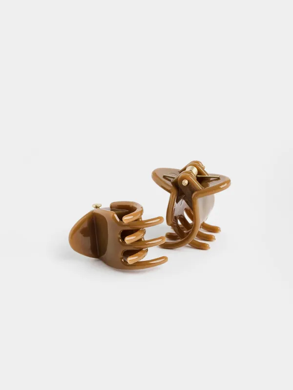 Заколка для волос, 2 см, 2 шт, полипропилен, коричневая, Крабик, Basic, image-1