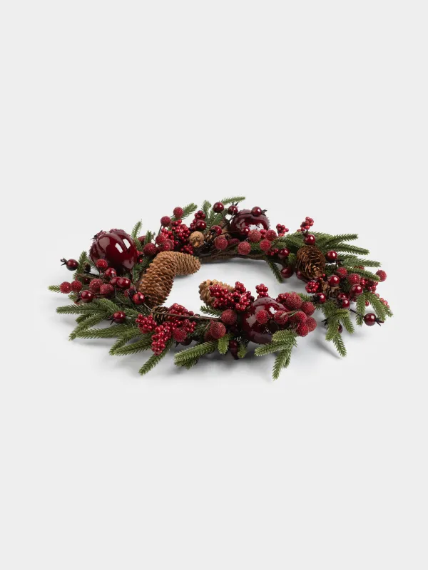 Венок рождественский, 41 см, Красные ягоды и шишки, Red berry, image-3