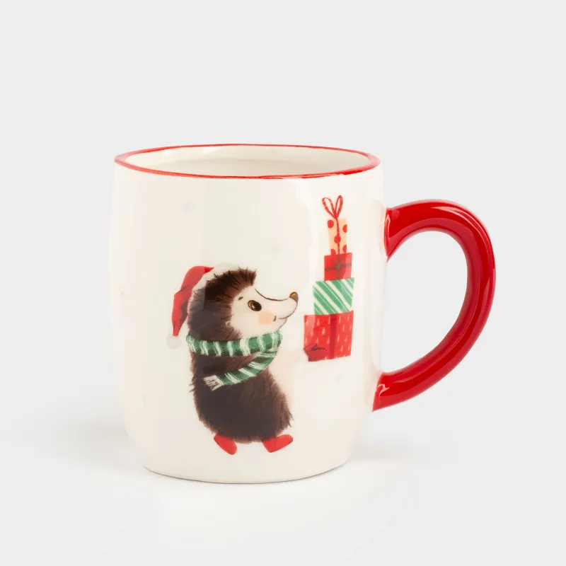 Кружка, 450 мл, керамика, белая, Еж с подарками, Hedgehog christmas