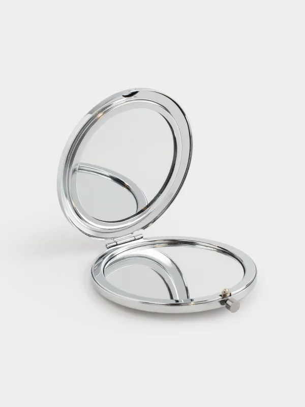 Зеркало карманное, 7 см, двустороннее, сталь, серебристое, Черные блестки, Actress, image-1