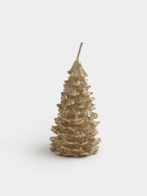 Свеча, 5x9 см, с блестками, золотистая, Елка, Fir candle, image-0