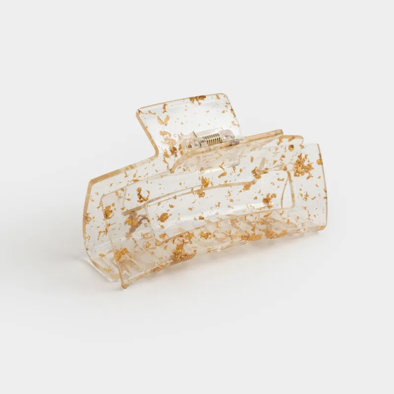 Заколка для волос, 10 см, пластик/металл, золотистая, Крабик, Glam