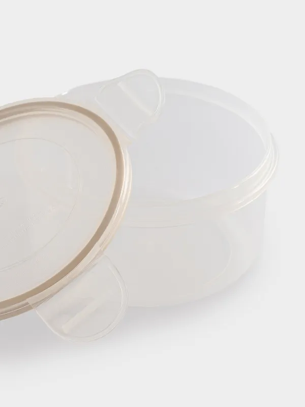 Контейнер, 400 мл, с клипсами, пластик/силикон, круглый, бежевый, Roomy clip, image-2