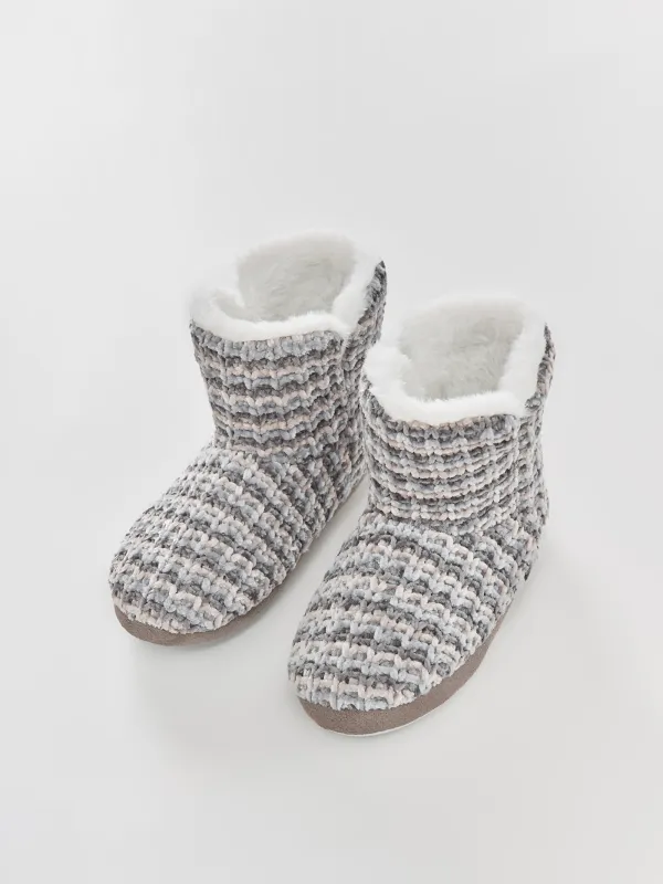 Тапочки женские, домашние, высокие, шенилл/искусственный мех, серые, Knitted soft, image-4